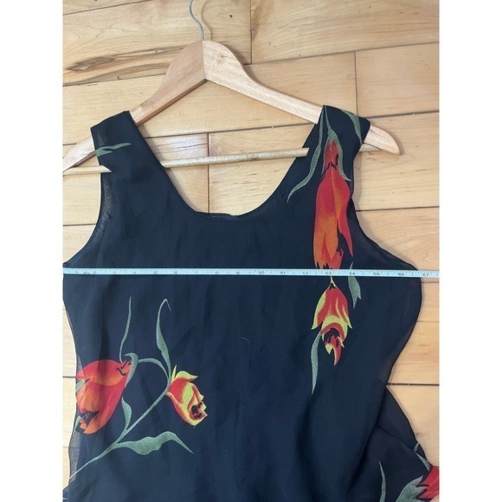 Nikky Vintage Floral Chiffon Maxi Dress Ruffle Tiered Black Red Orange - Picture 7 of 11